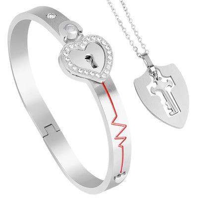 Stainless Steel Love Heart Lock Bangle Bracelet